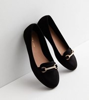 New Look Black Suedette Gold Buckle Loafers